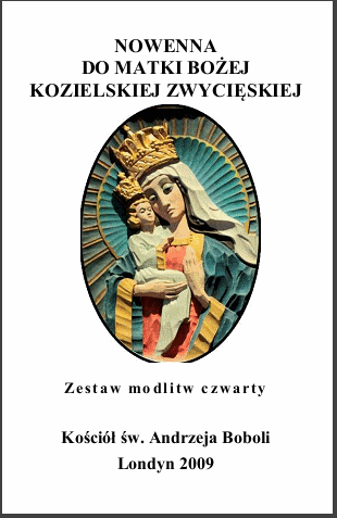 Strona tytułowa czwartego zestawu (peregrynacyjnego) Nowenny do MB Kozielskiej z 2009 roku